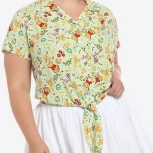 NWT Disney Winnie The Pooh Cottagecore Floral Tie-Front Girls Woven Button-Up